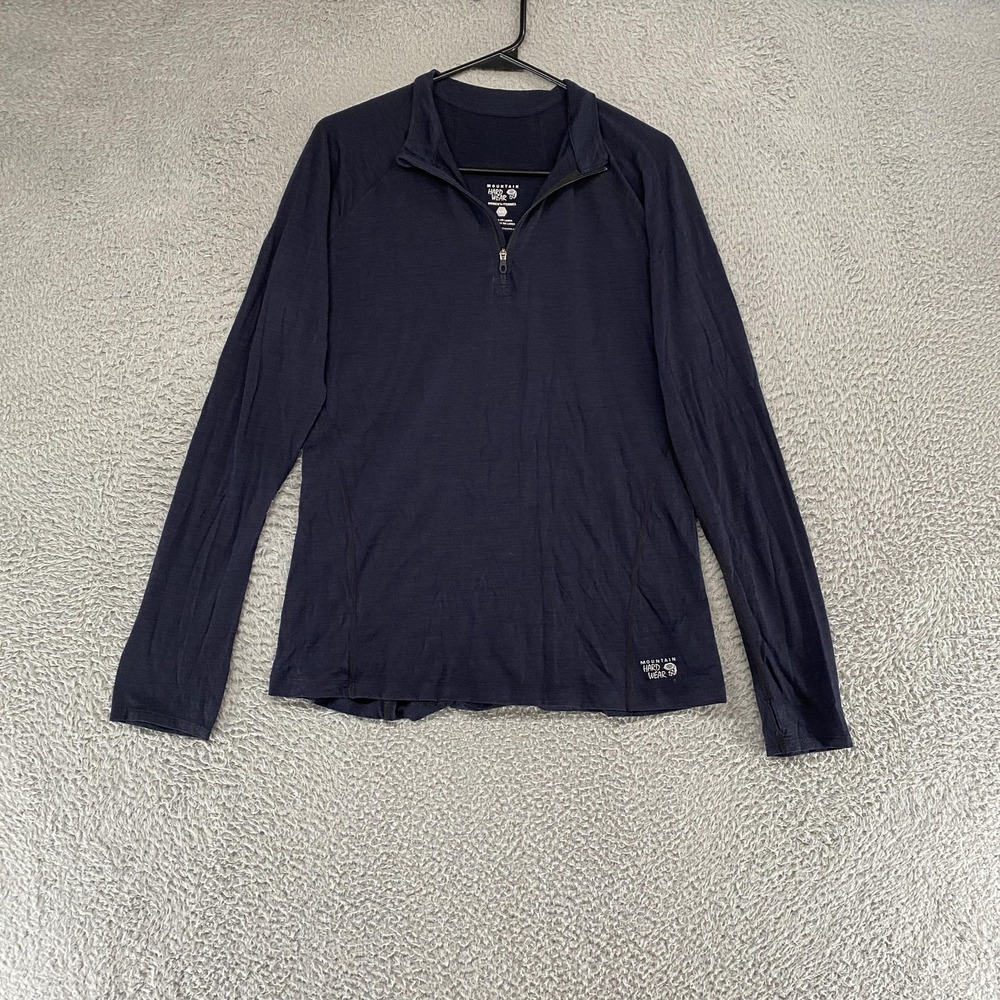 Mountain Hardwear Quarter Zip Pullover Womens Large Merino Wool Base Layer Navy